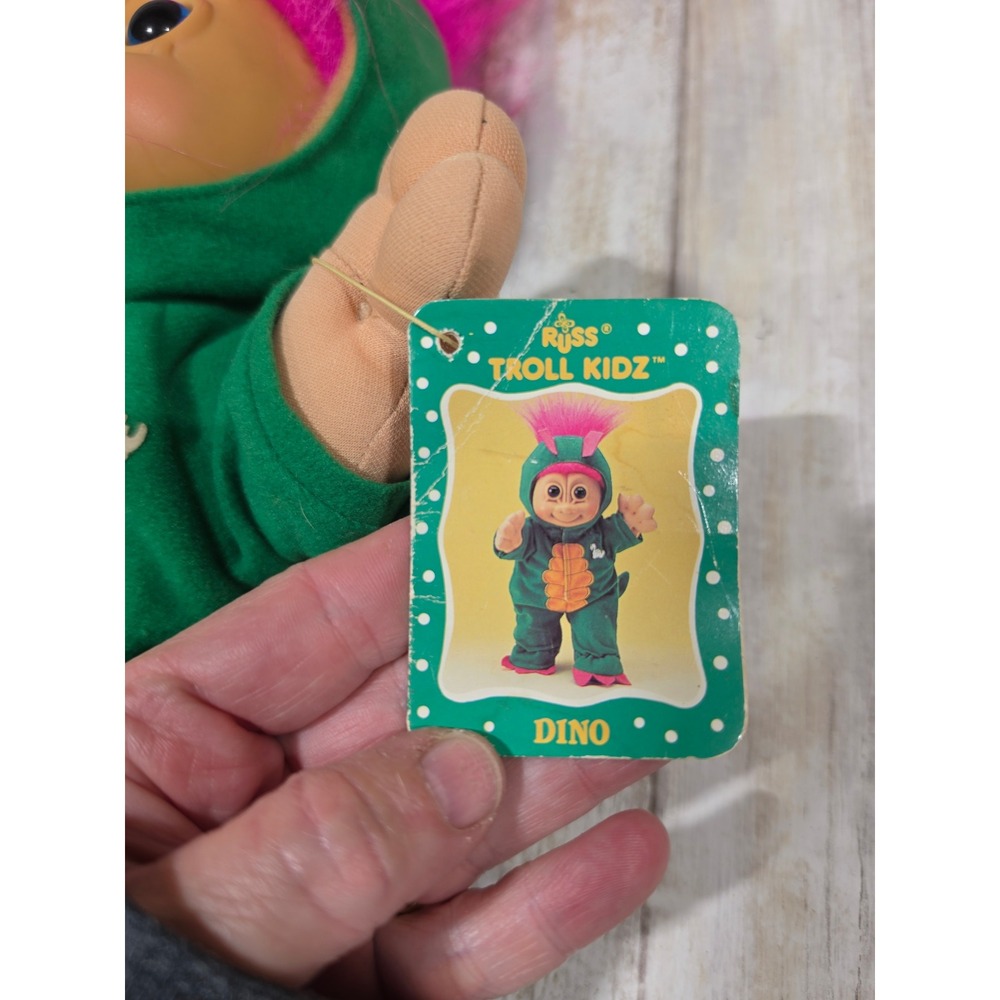 Vintage‎ Russ Troll Kidz Dino Green Dinosaur Costume Plush Doll Set 13"& 5" TLC - Picture 4 of 8